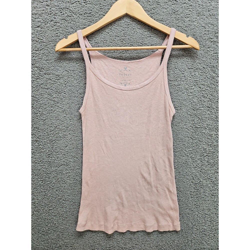 Velvet by Graham & Spencer Tank Top Medium Pink Ribbed Cotton Basic Minimalist